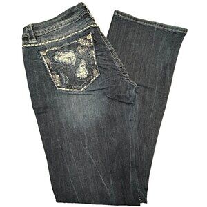 Miss Me Womens Jeans Blue Denim Distressed Embellished Pockets 29/33 Stretch